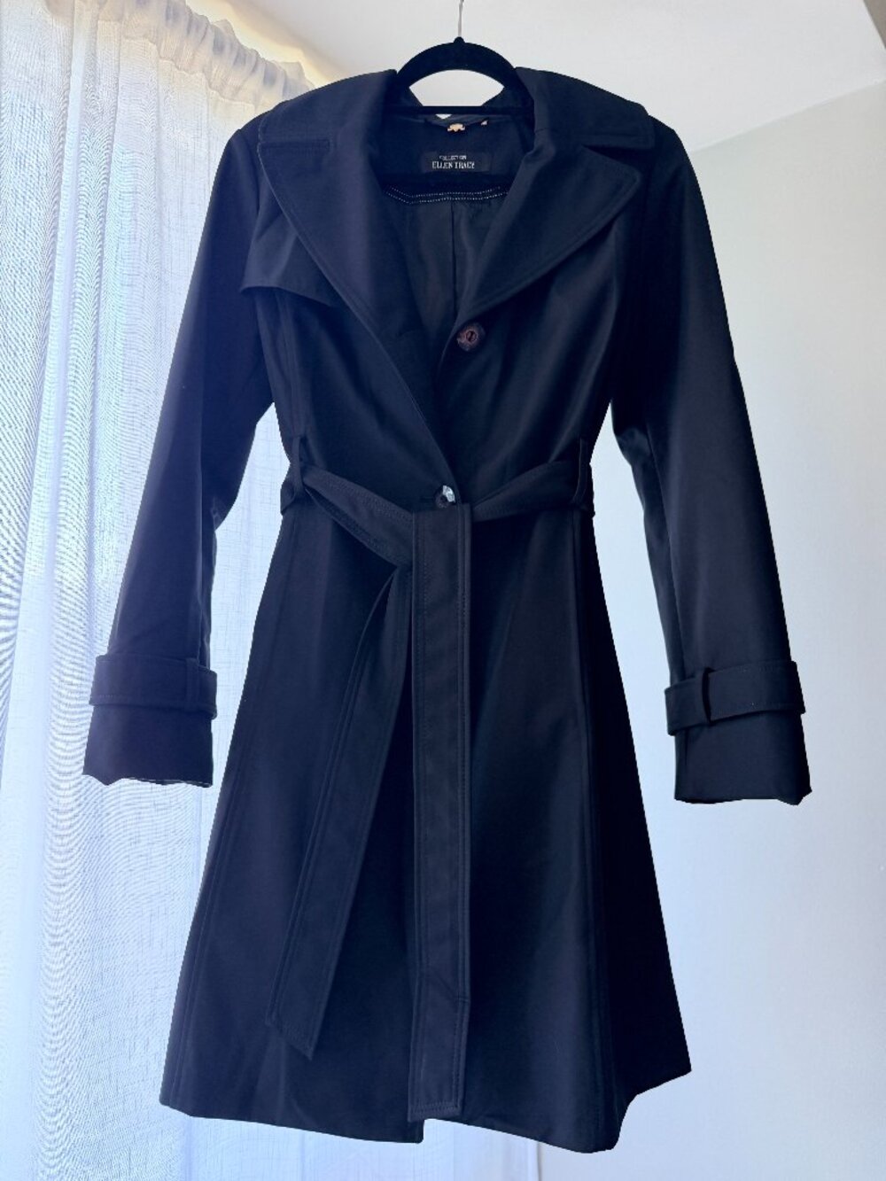Ellen Tracy Collection Belted Trench Coat with Removable Hood | Black | Size M